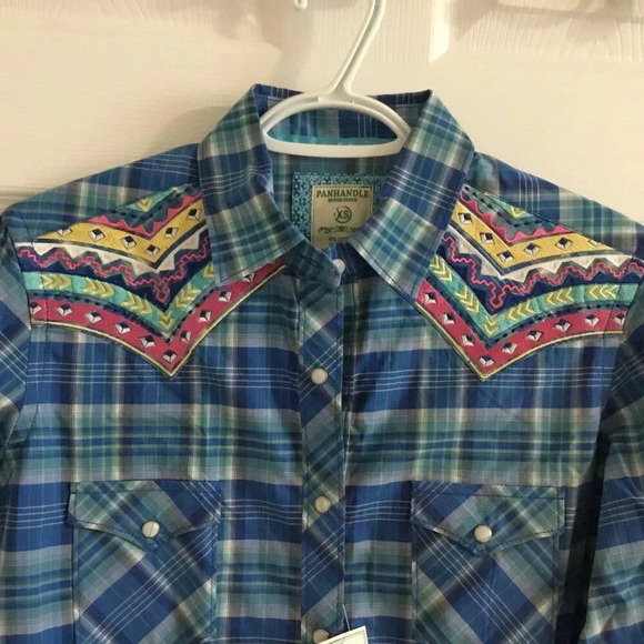 NWT Panhandle Slime Vintage Plaid Stretch 97% cotton Embroidered western Shirt - Picture 2 of 9